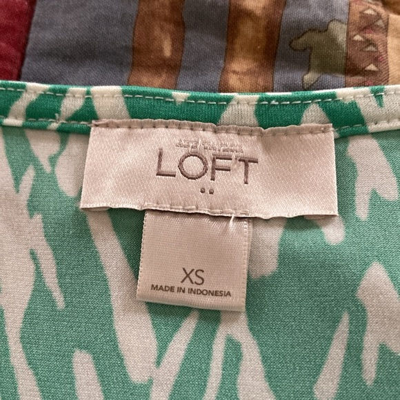 Loft women’s dress green and white XS 3/4 sleeves midi lightweight stretch - Picture 4 of 7